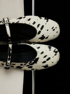 Leather Cow Print Mary Jane Ballet Flats